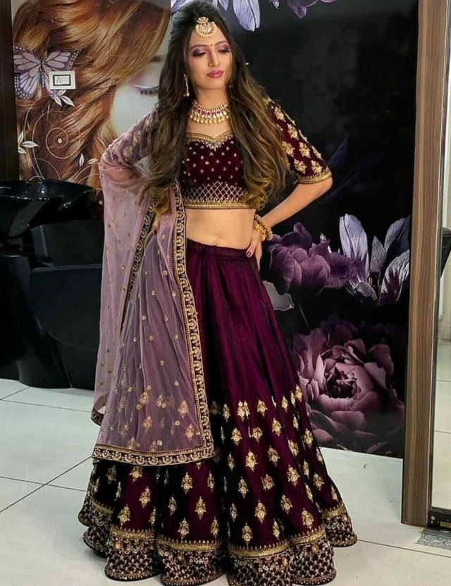 Embroidered Semi Stitched Lehenga Choli